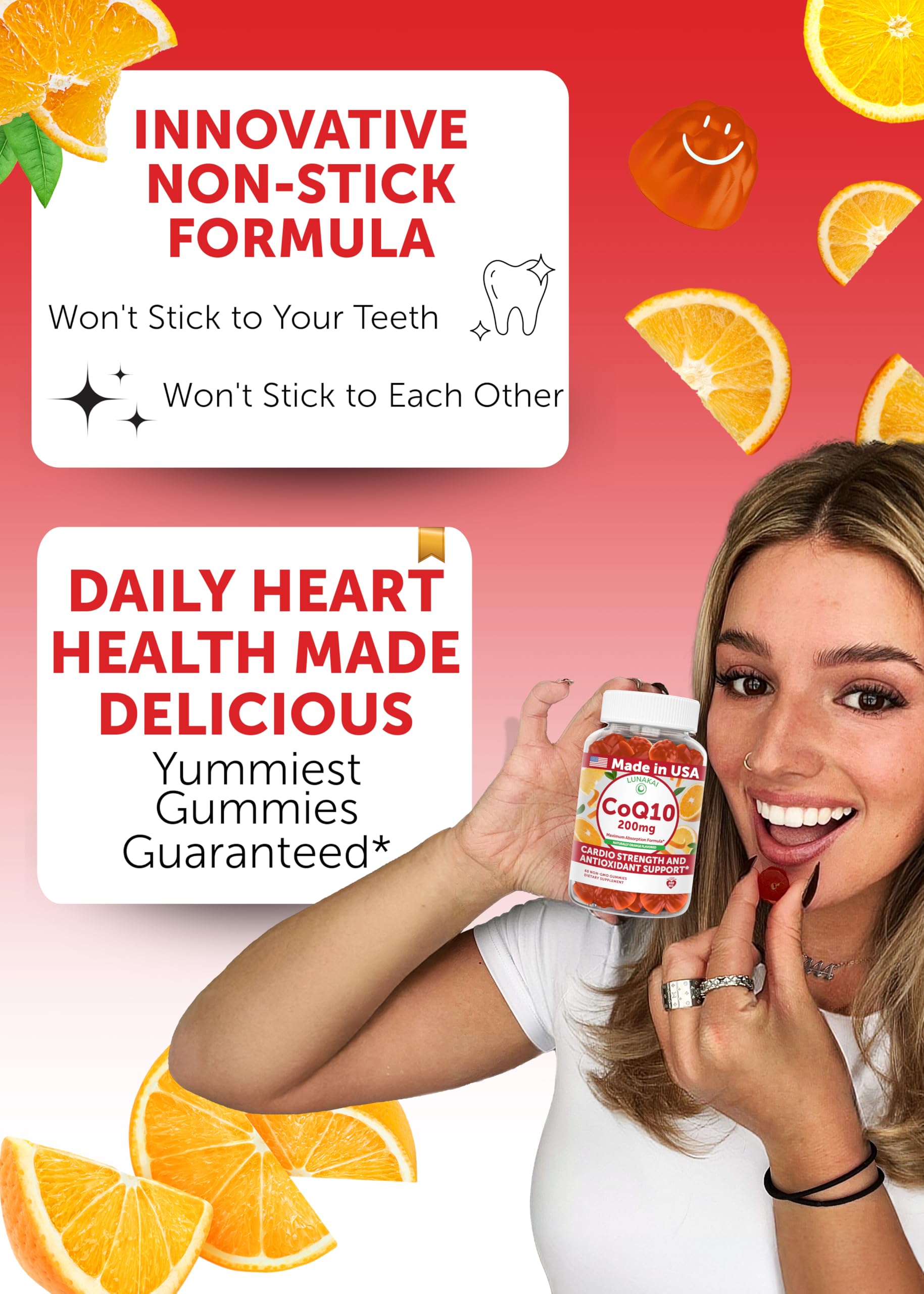 Back of Lunakai CoQ10 Gummies bottle with nutrition facts