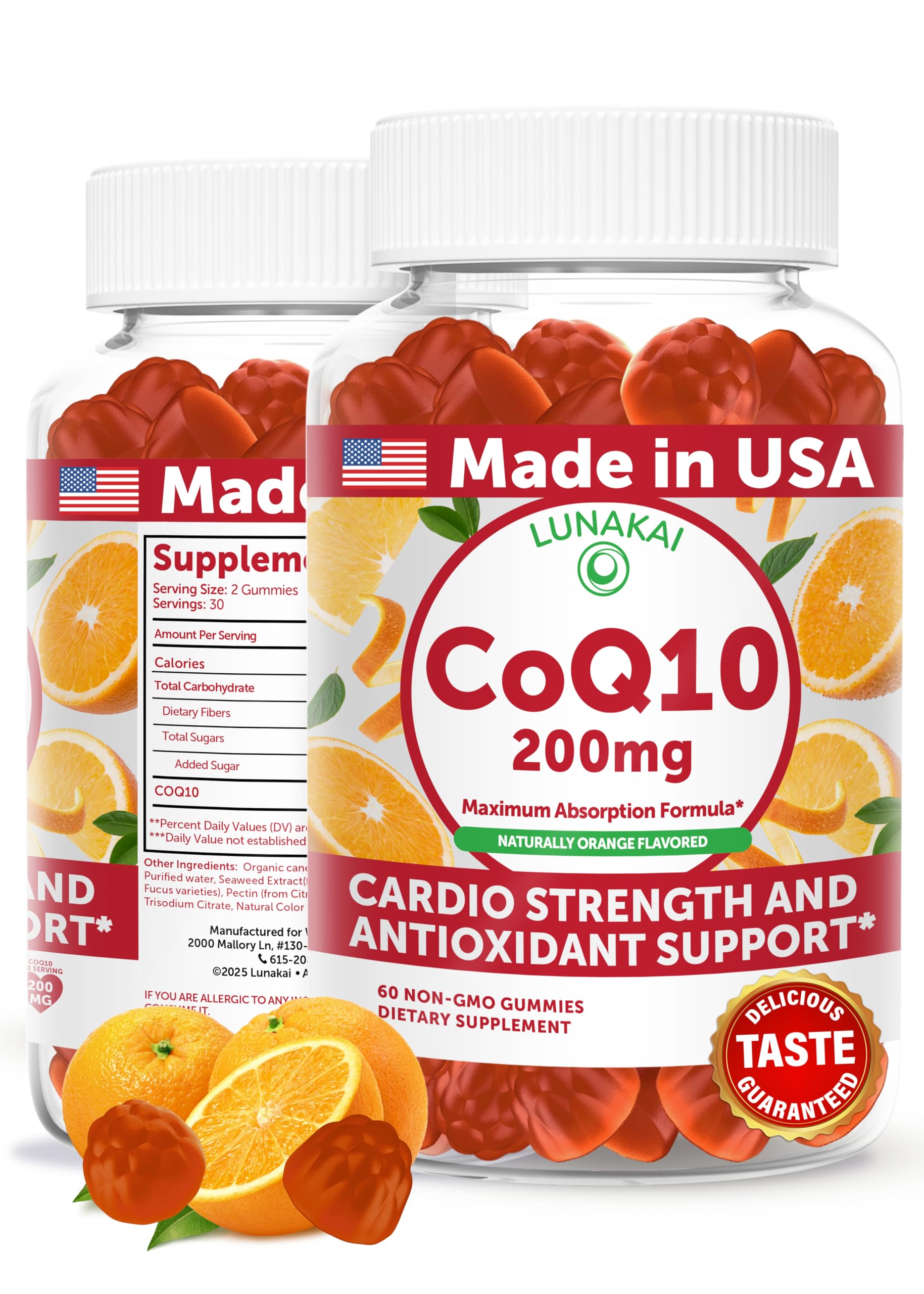 Front view of Lunakai CoQ10 Gummies bottle 60-count