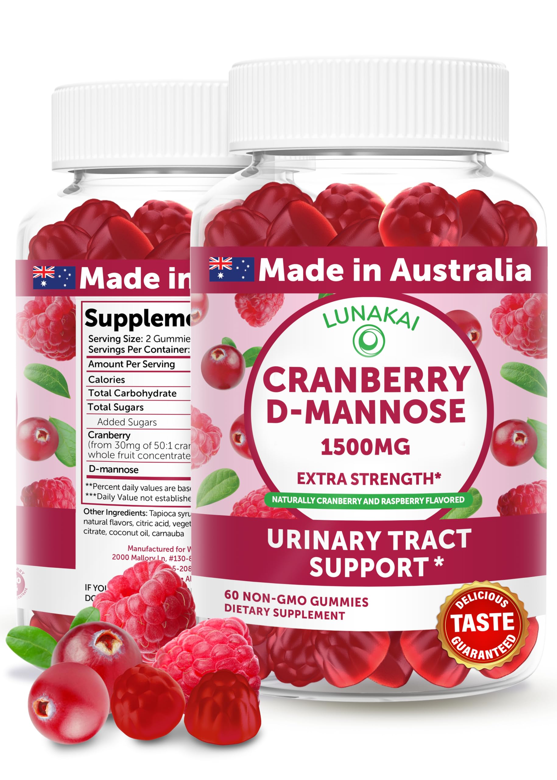 Front view of Lunakai Cranberry Gummies for Women bottle 60 count