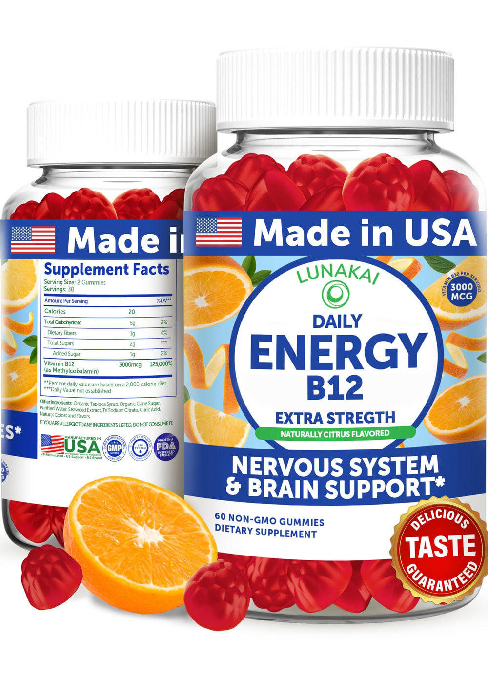 Lunakai Energy Gummies bottle and label