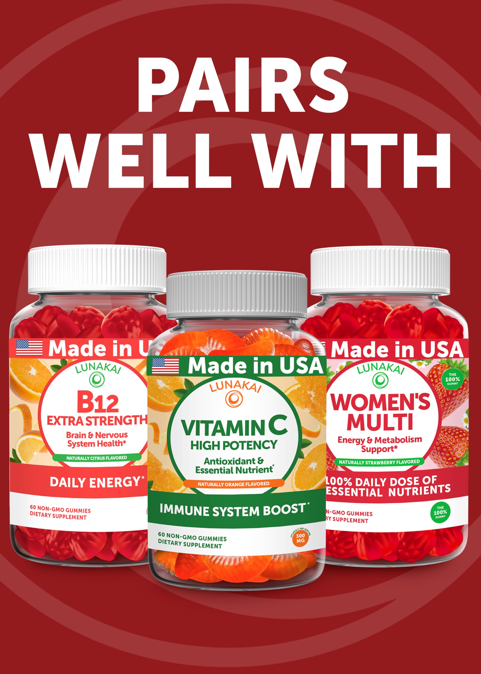 USA-made Lunakai iron gummies bottle with seal