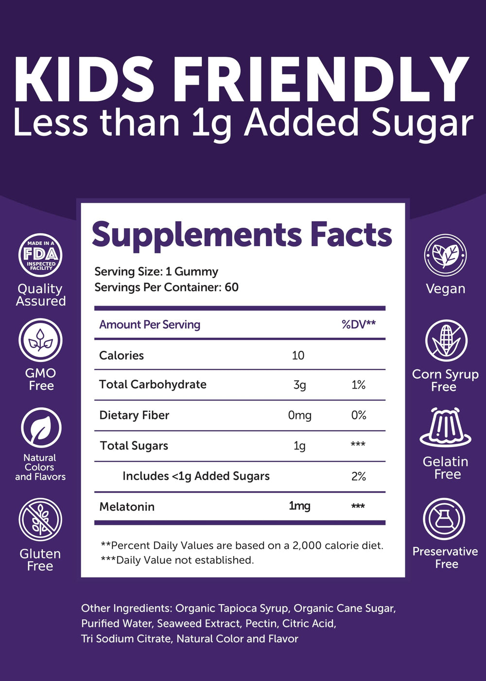 Ingredients close-up showing non-GMO, vegan, gluten-free