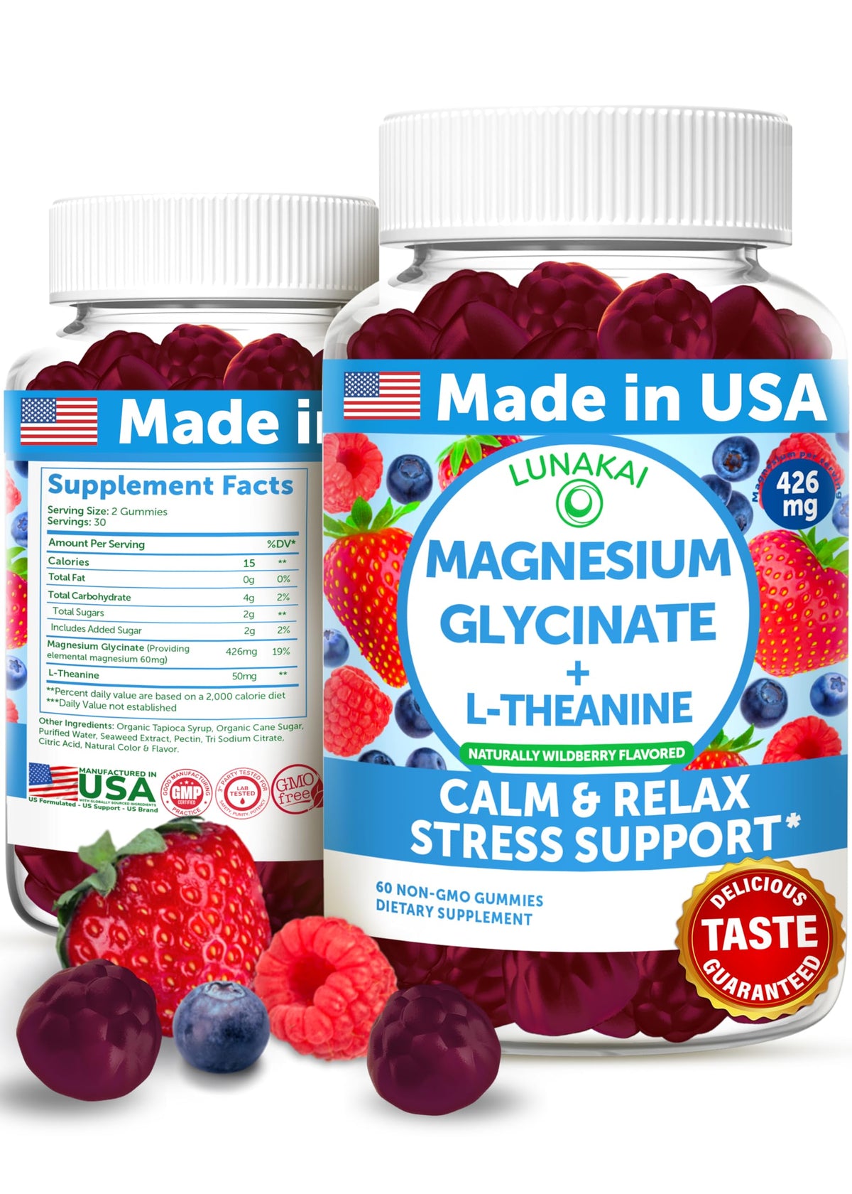 Lunakai Magnesium Glycinate Gummies bottle with 60ct packaging