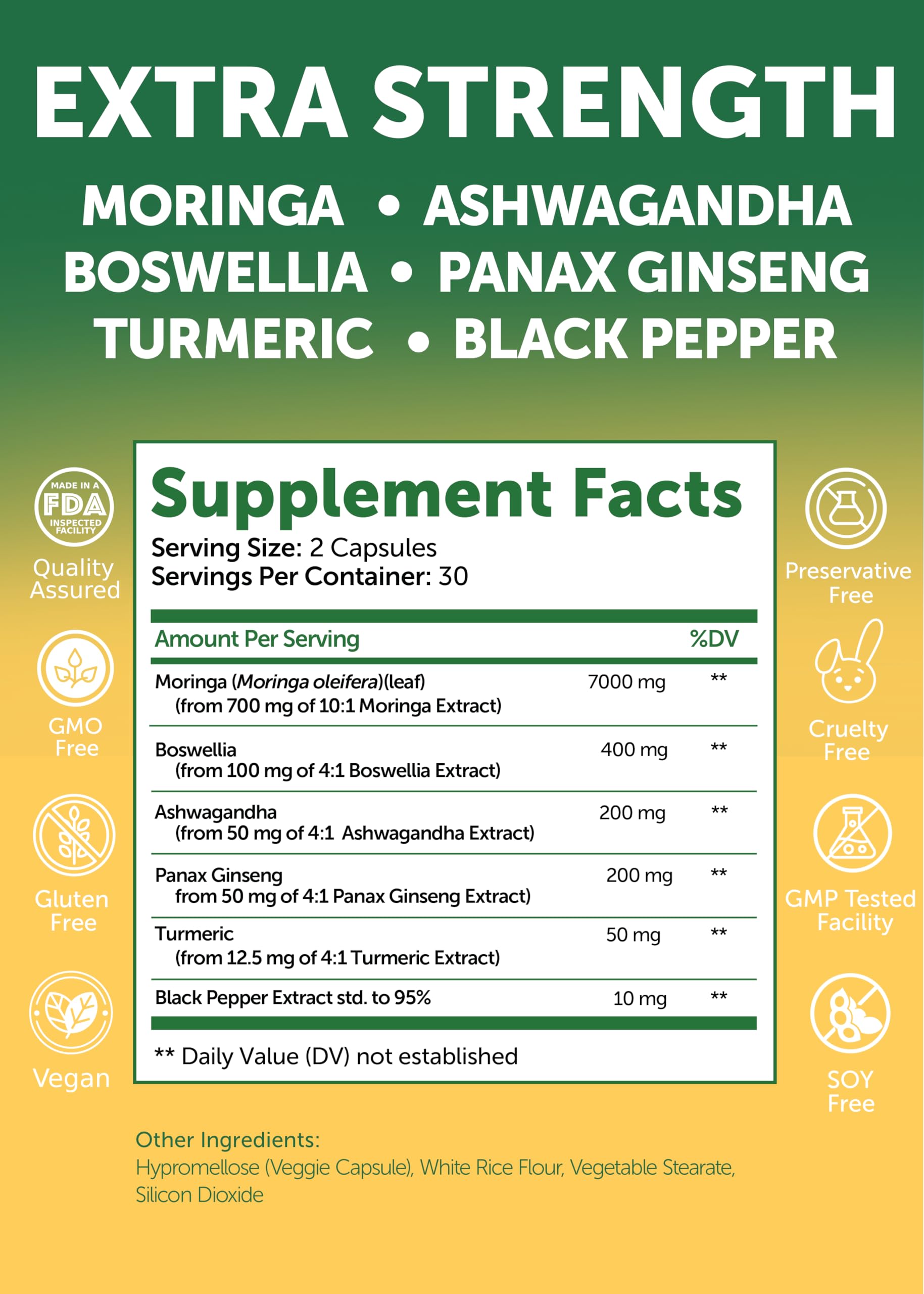 Ashwagandha, Ginseng, Boswellia, Turmeric blend