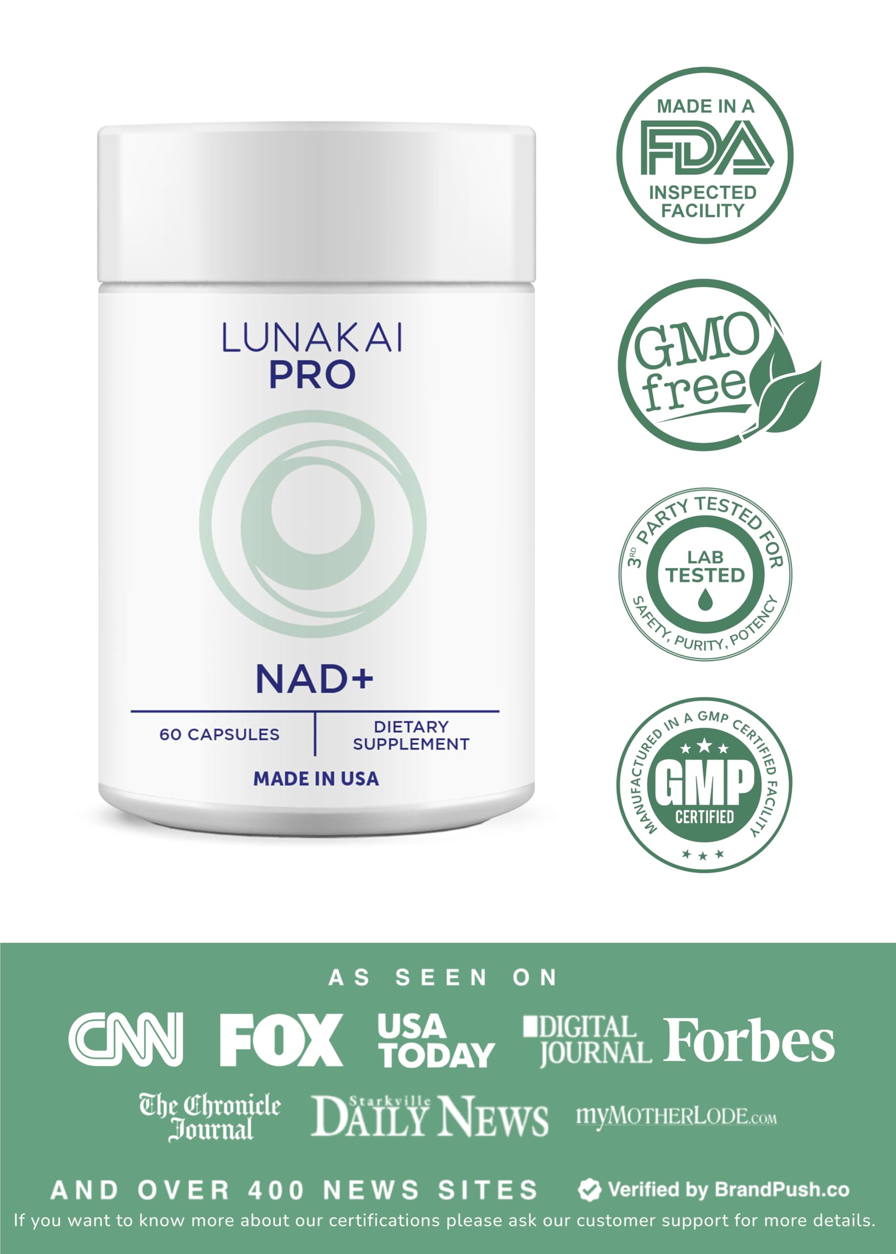 Lunakai PRO NAD+ NR Resveratrol bottle side angle