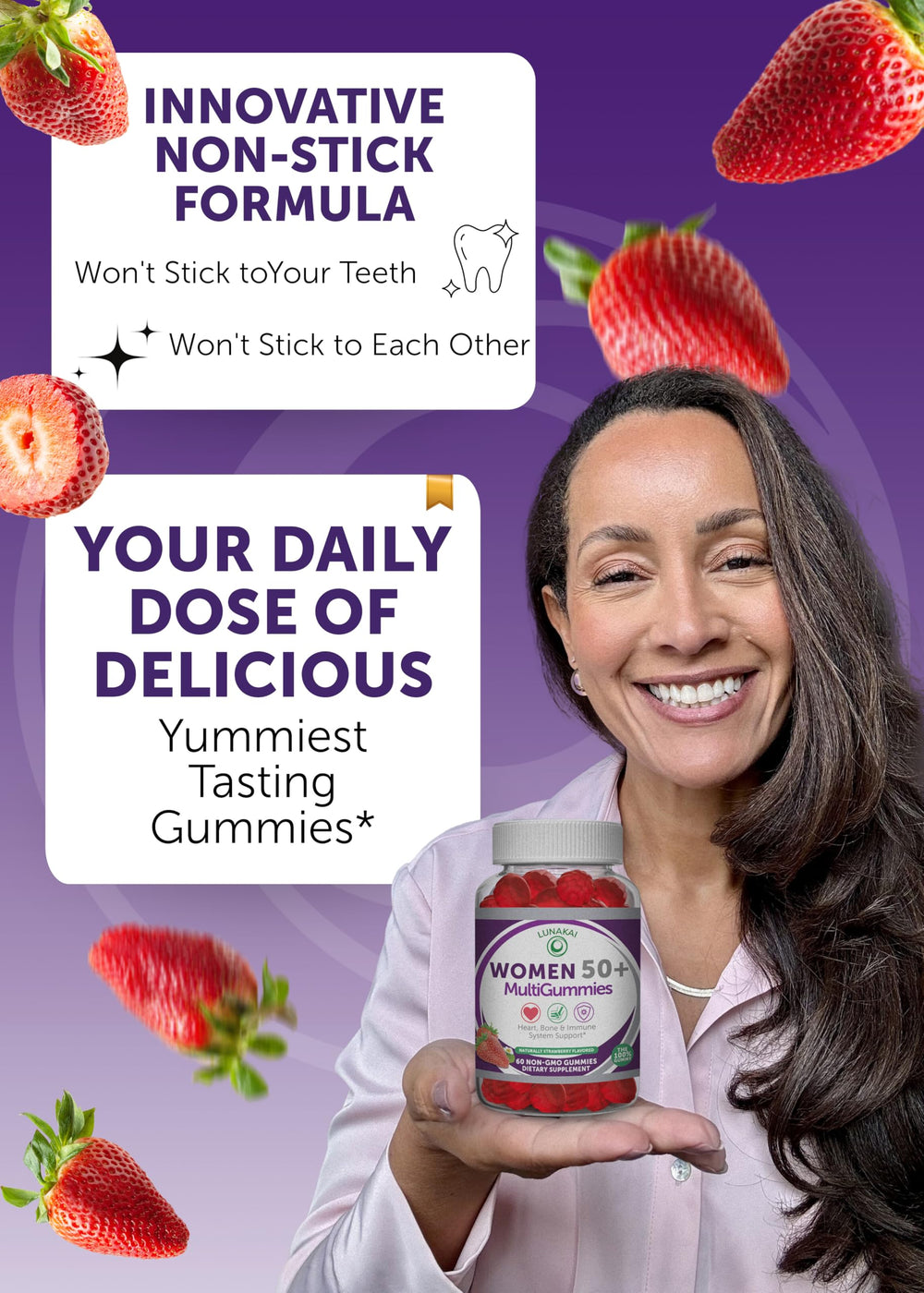 Strawberry-flavored gummy vitamins for women 50 plus