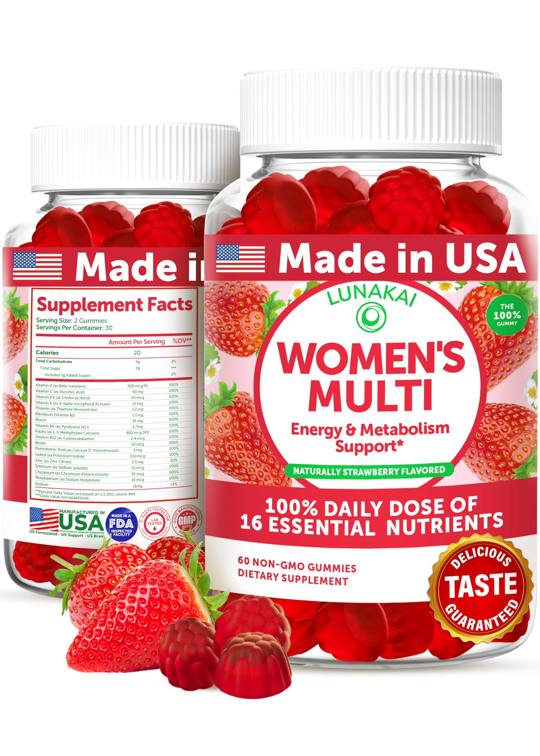 Front view of Lunakai USA Made Women's Multivitamin Gummies, 60 count