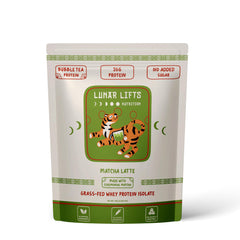 Lunar Lifts Matcha Latte bottle shows a boba-inspired protein drink for on-the-go fueling.