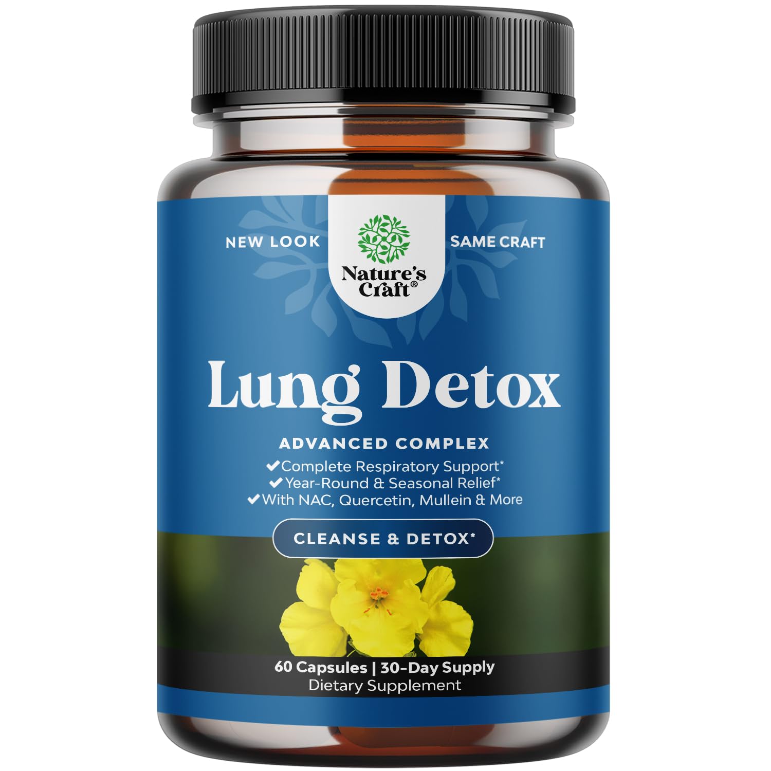 Lung Detox Mullein Leaf Capsules bottle on white background