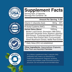 Mullein leaf, turmeric, NAC and quercetin ingredients arrangement