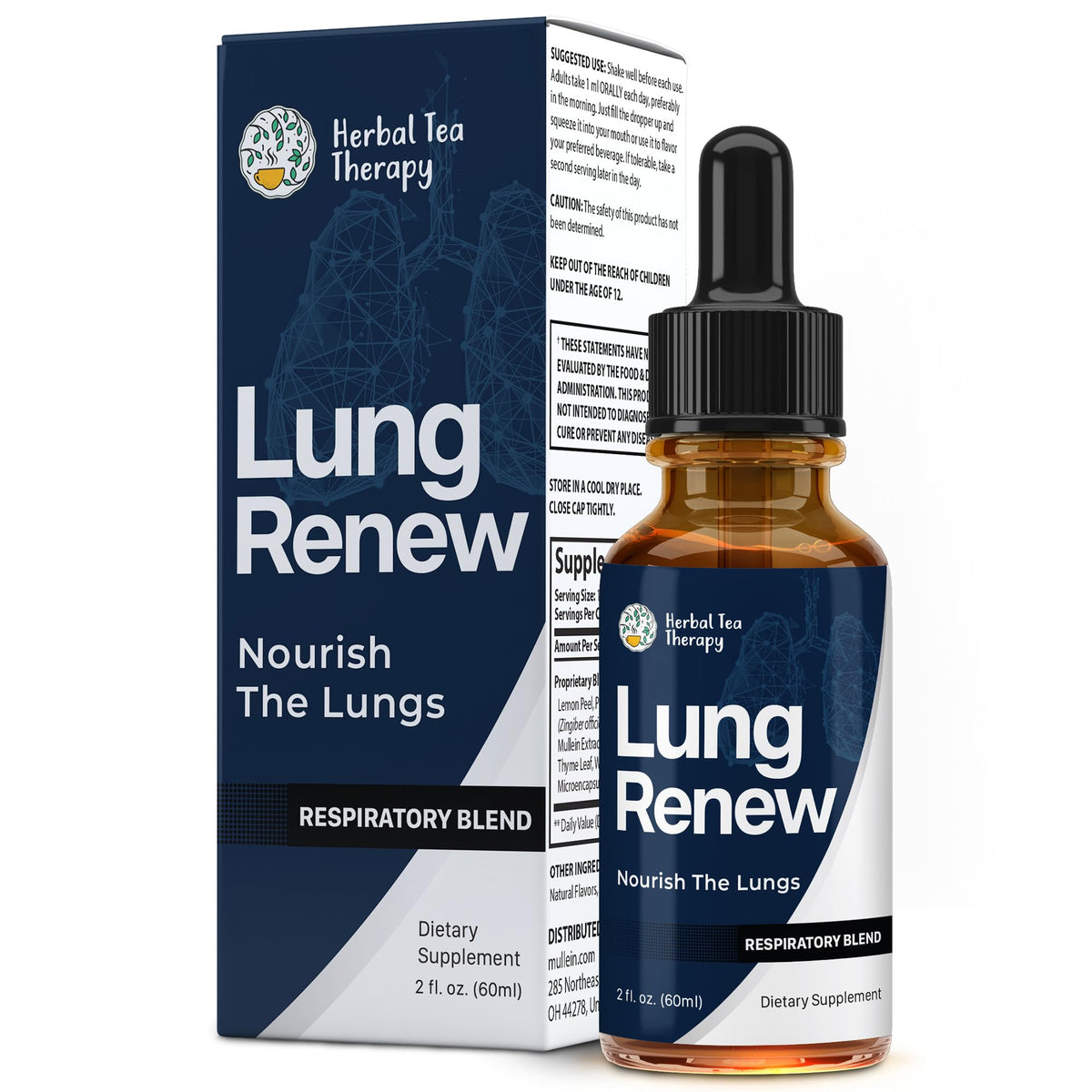 Bottle of Lung Renew Mullein Drops with Peppermint, Thyme, and Mullein Leaf Extract