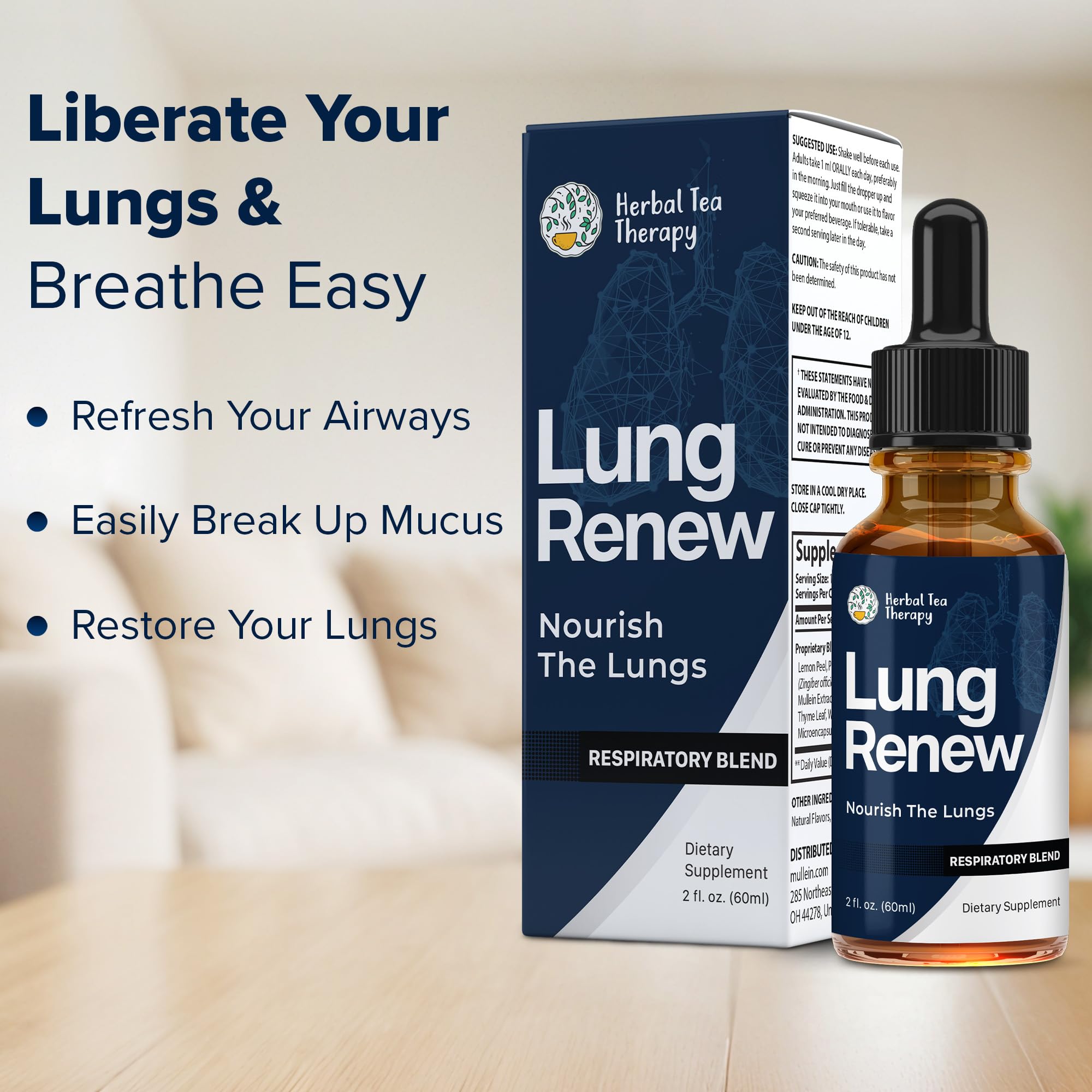 Healthy lungs concept with herbal tincture bottle