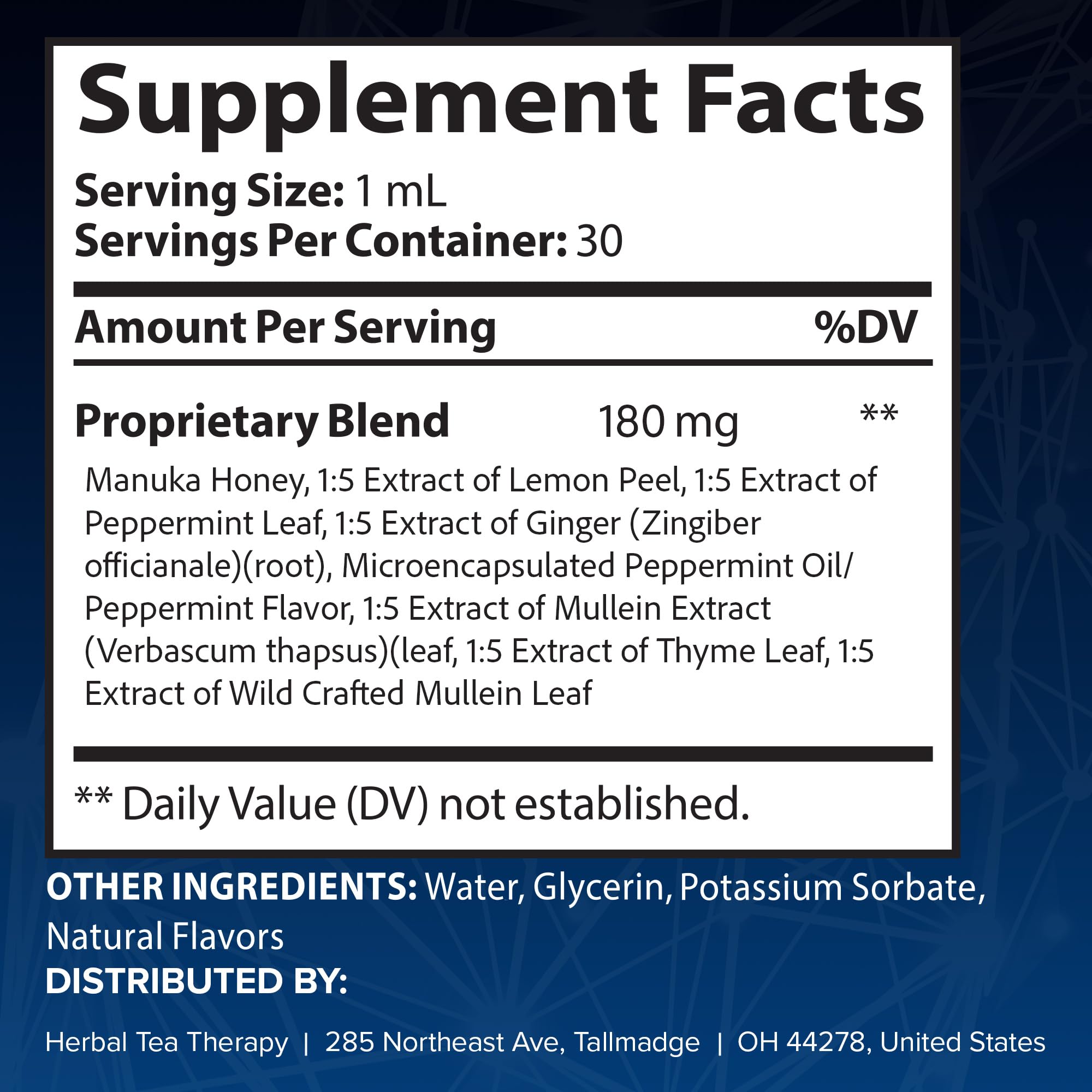 Close-up of the Lung Renew Mullein Drops label.