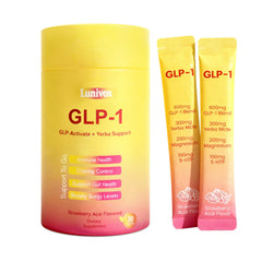 Lunivox GLP-1 Drink Mix front packaging with Strawberry Açaí flavor