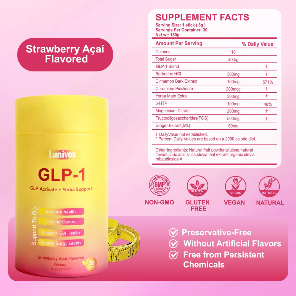 Lunivox GLP-1 Drink Mix single stick pack (Strawberry Açaí flavor)