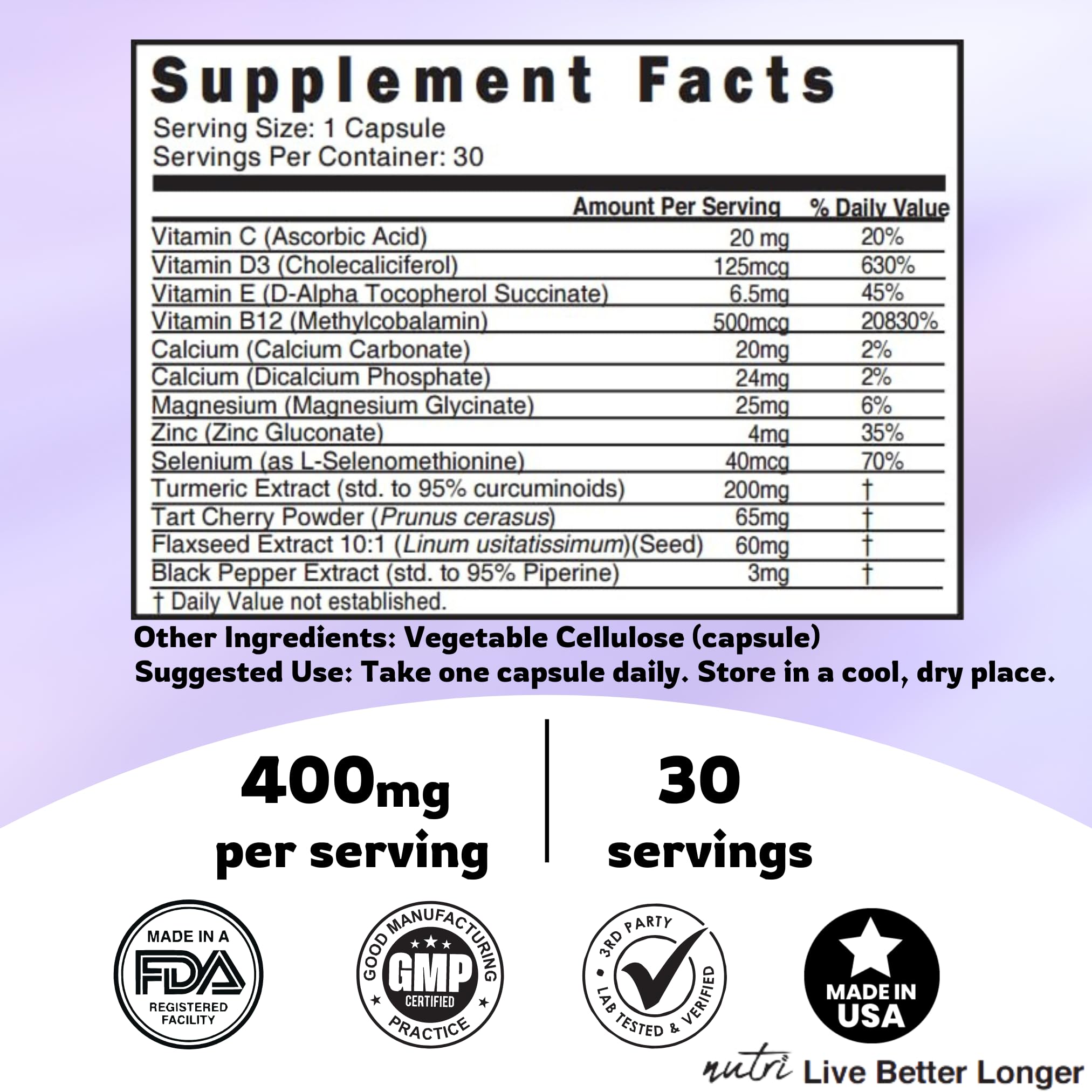 Serving size and vitamin display on bottle label