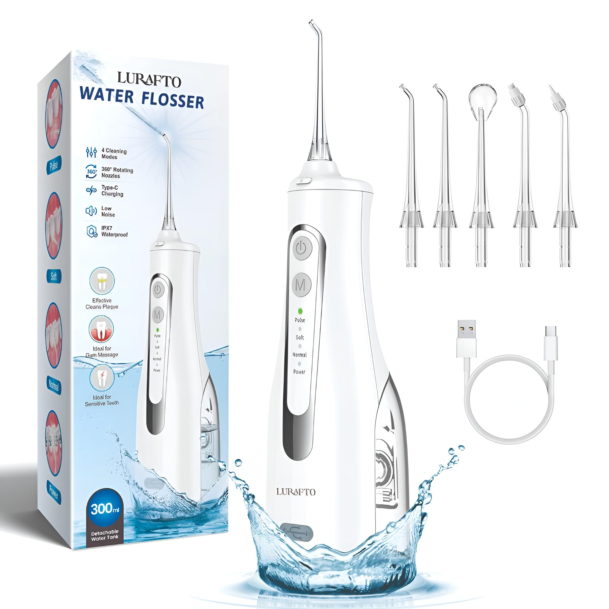 Close-up of the four flossing modes: Normal, Soft, Pulse, DIY