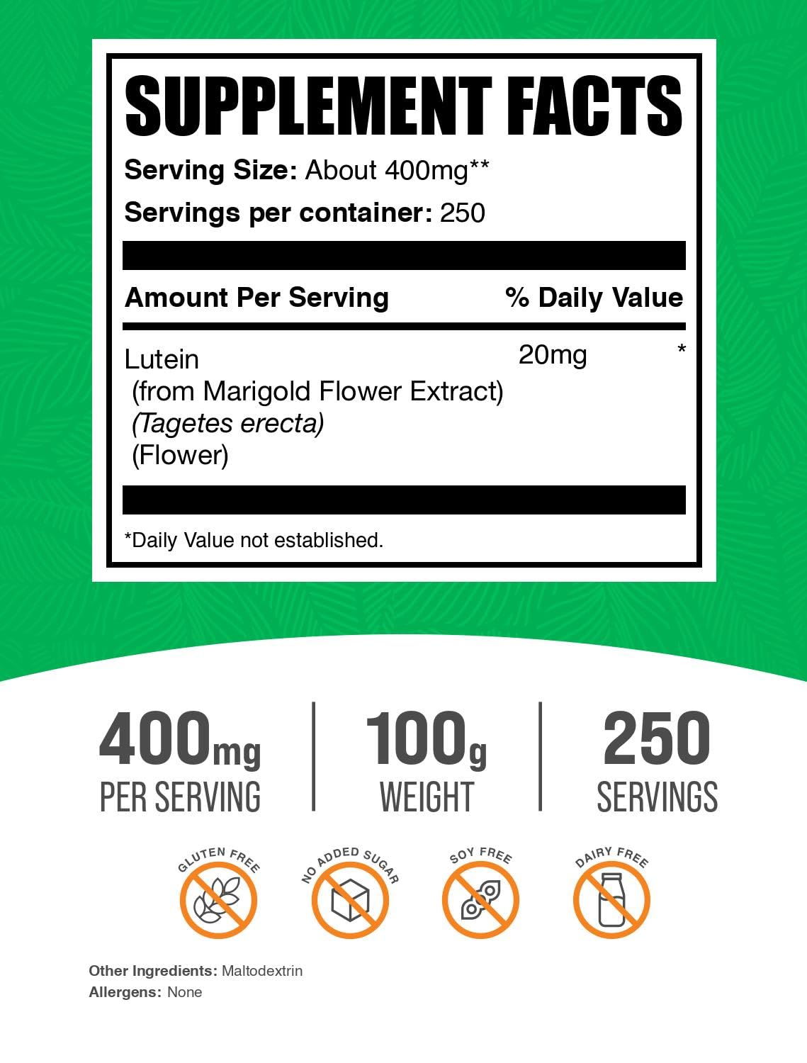Lutein 20mg per serving powder from marigold flower extract