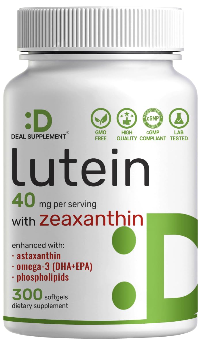 Front view of bottle showing Lutein and Zeaxanthin supplement packaging