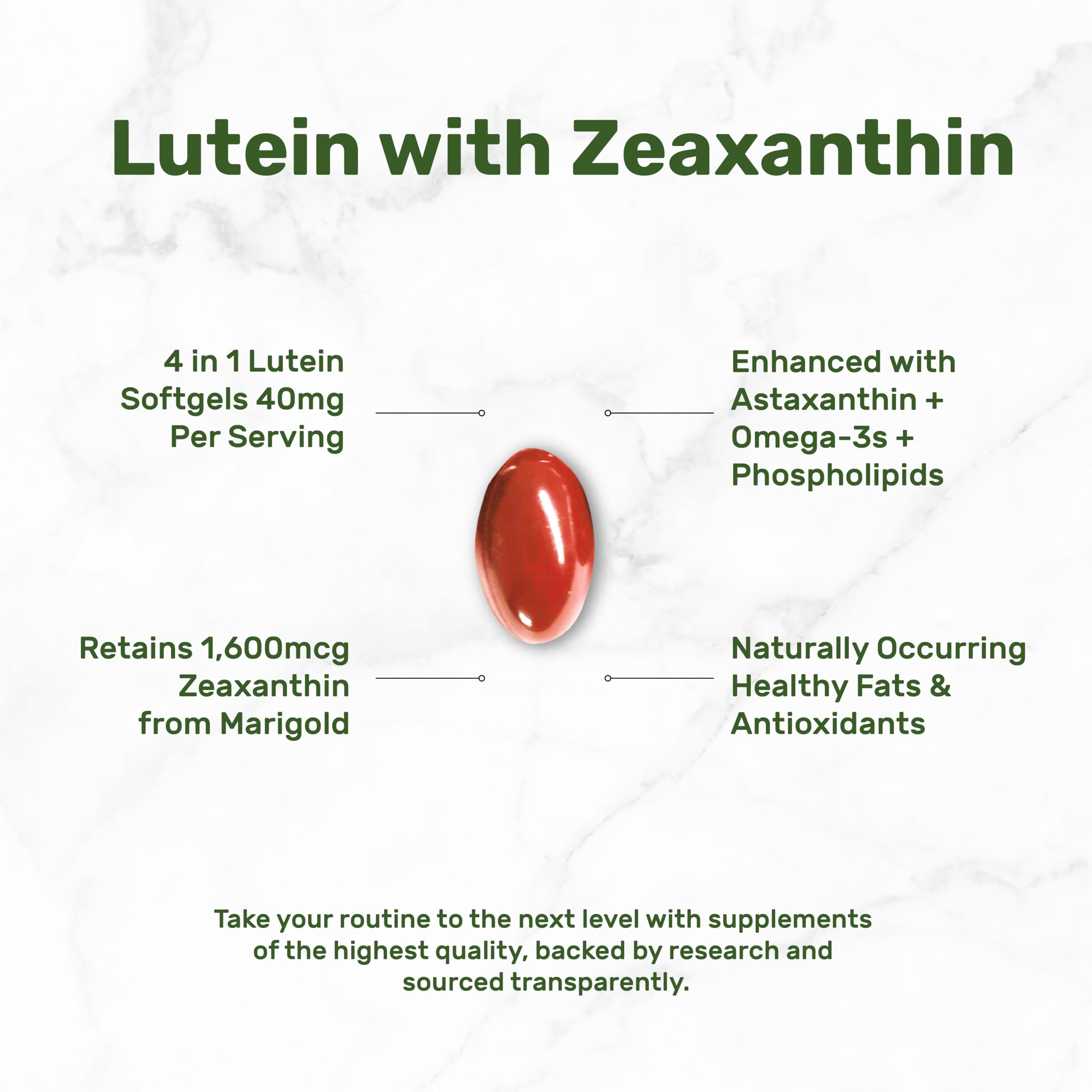 Close-up of ingredients including lutein, zeaxanthin, astaxanthin and omega-3