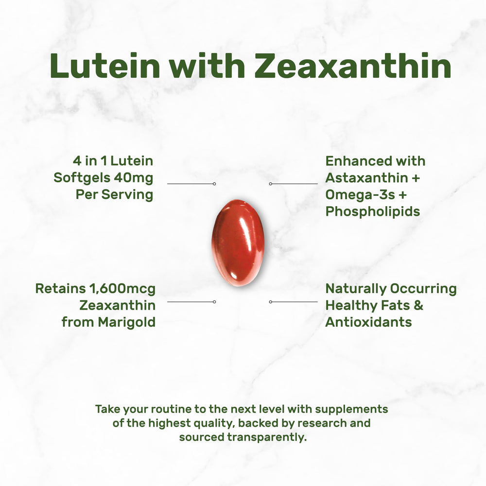 Close-up of ingredients including lutein, zeaxanthin, astaxanthin and omega-3