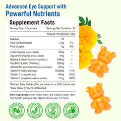 Gummies ingredients including lutein, zeaxanthin, bilberry and astaxanthin
