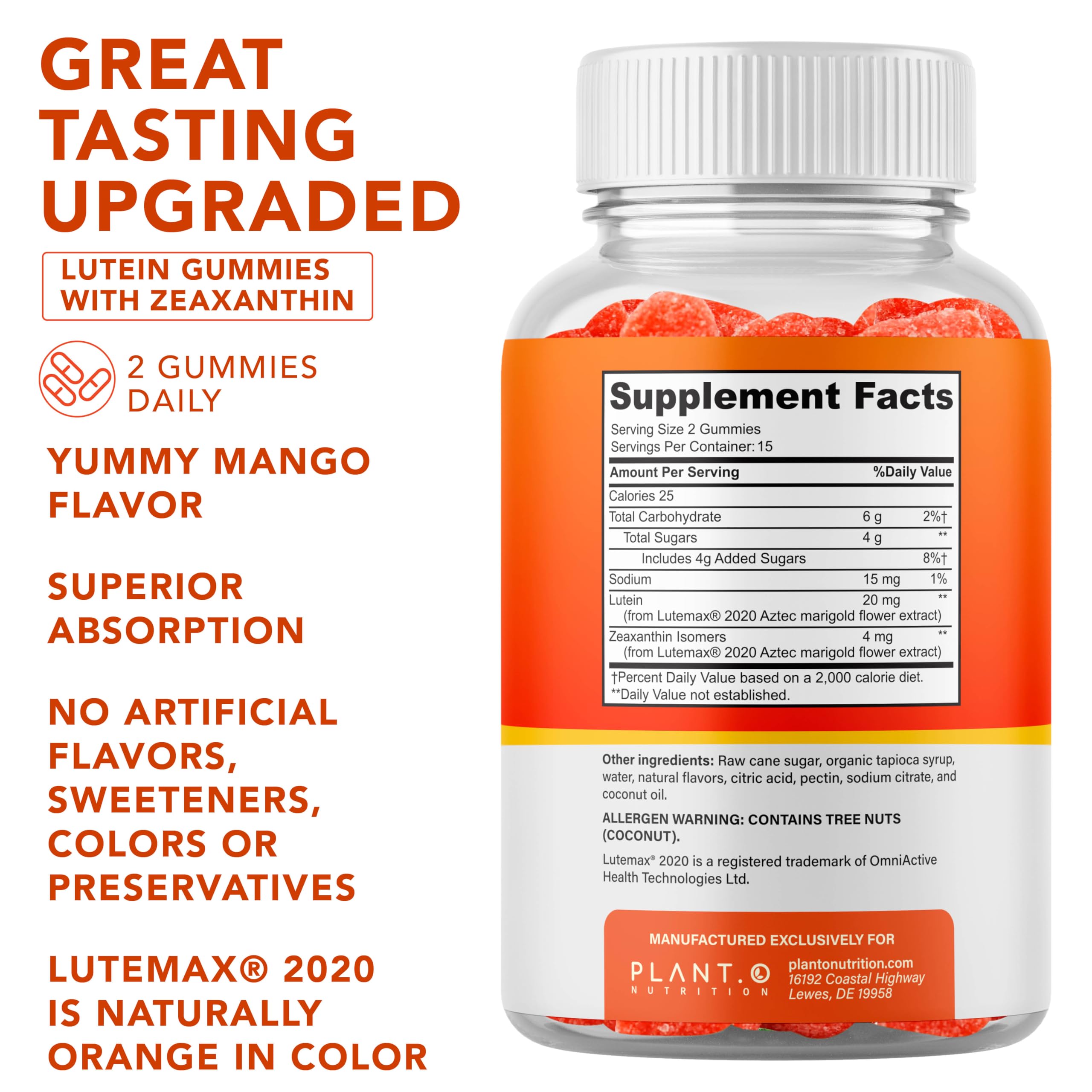 Close-up of mango-flavored eye health gummies