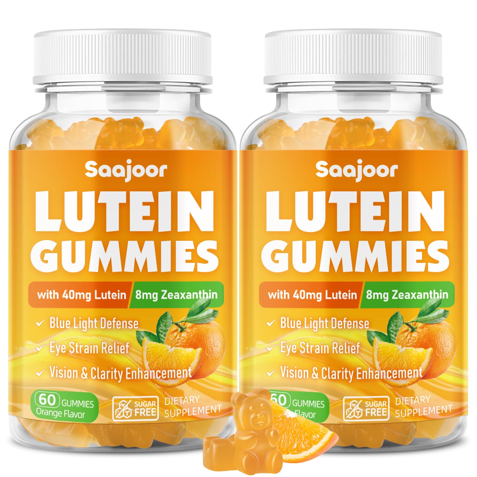 Bottle of Lutein & Zeaxanthin Gummies featuring orange flavor