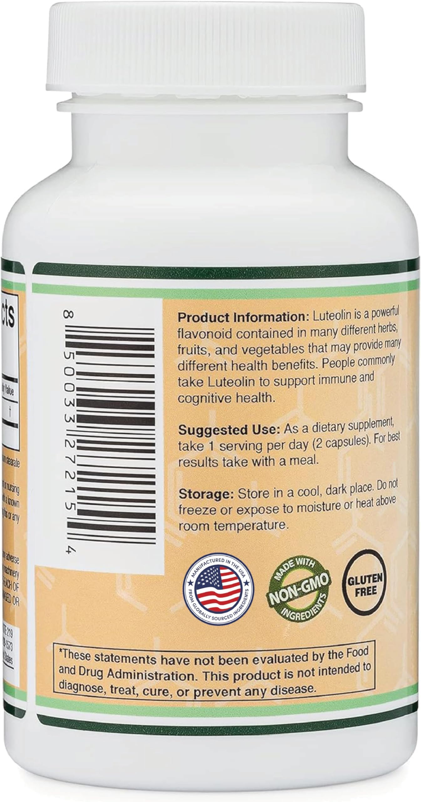 Luteolin 60-serving 100mg bottle with capsules