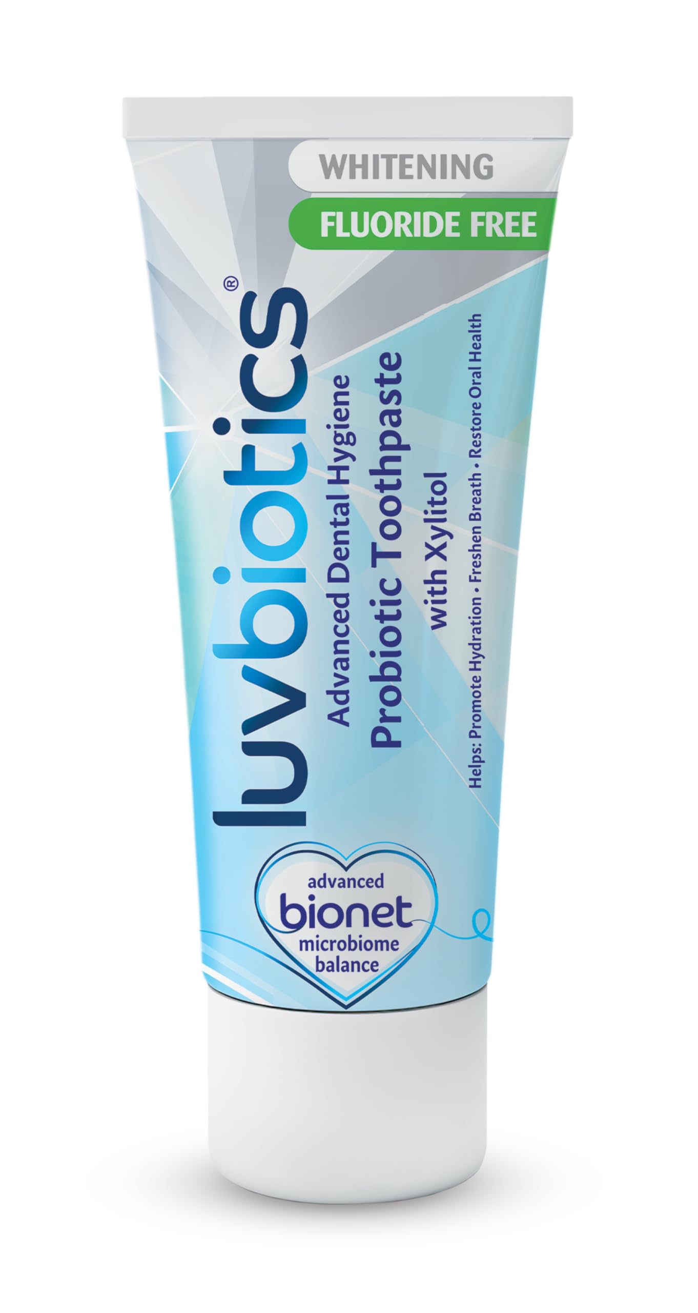 Luv Biotics Fluoride Free Whitening Toothpaste tube front view
