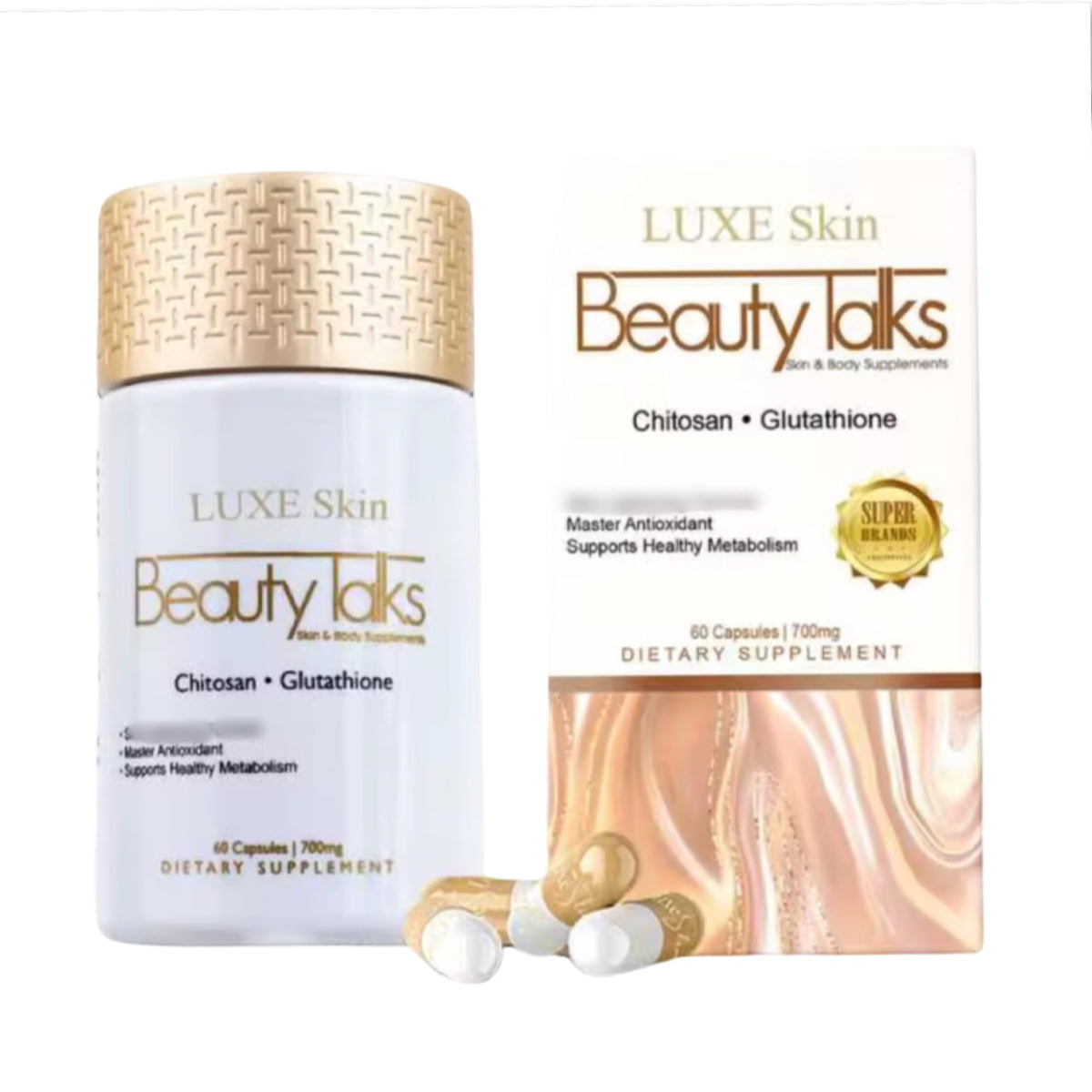 Luxe Skin Beauty Talks Chitosan Glutathione 60 caps bottle front view