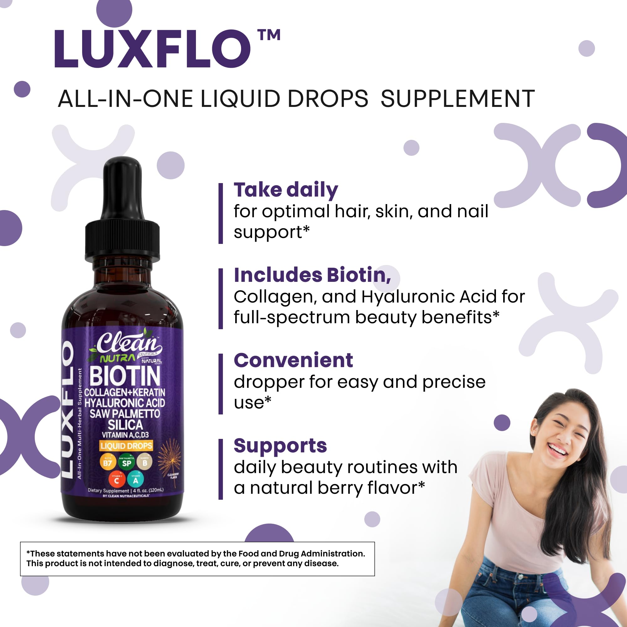 Front label of LuxGlo by Clean Nutra bottle