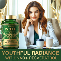 Close-up of NAD+ capsules showing size and color