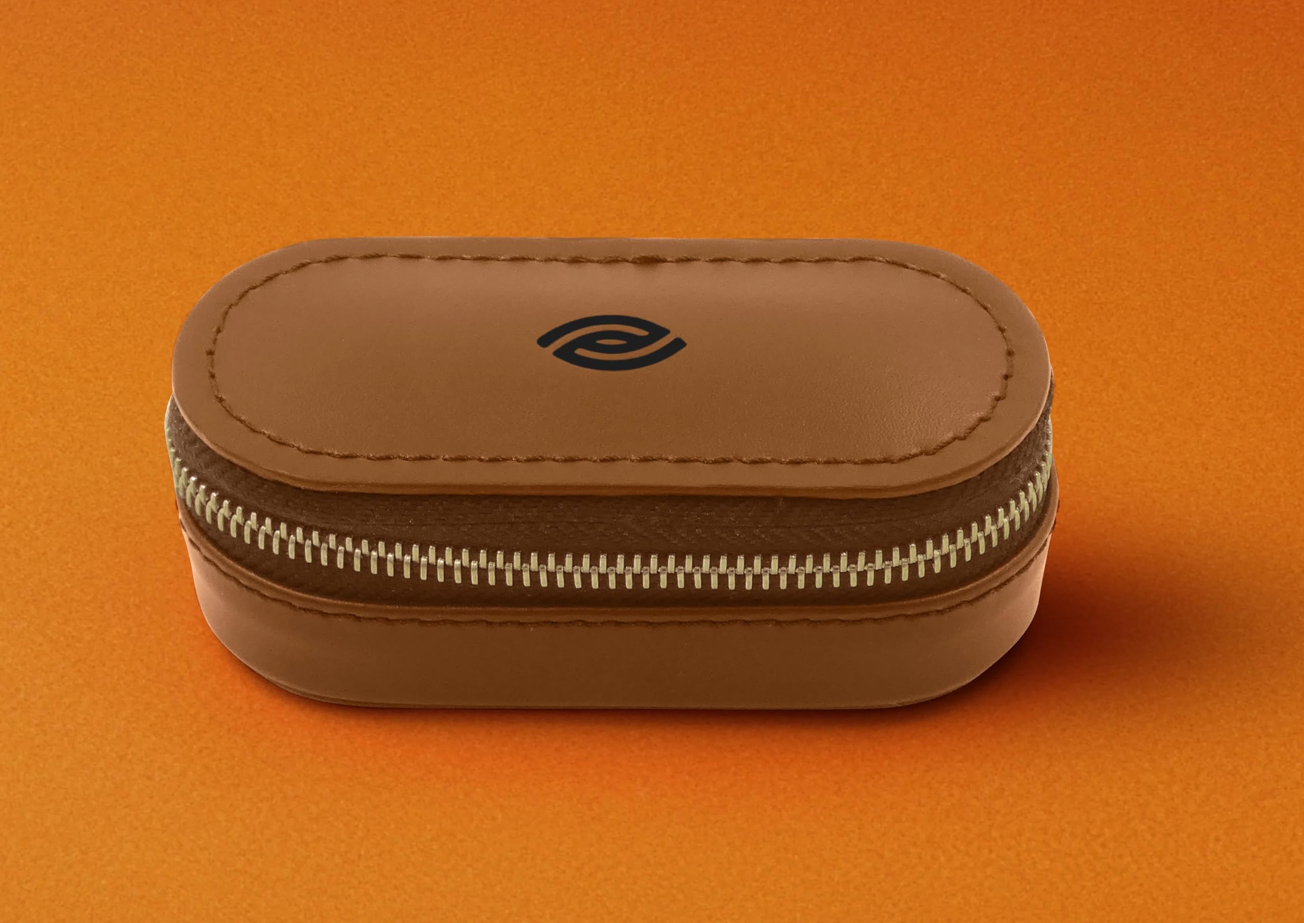 Elegant gift-ready leather travel contact lens case in caramel brown