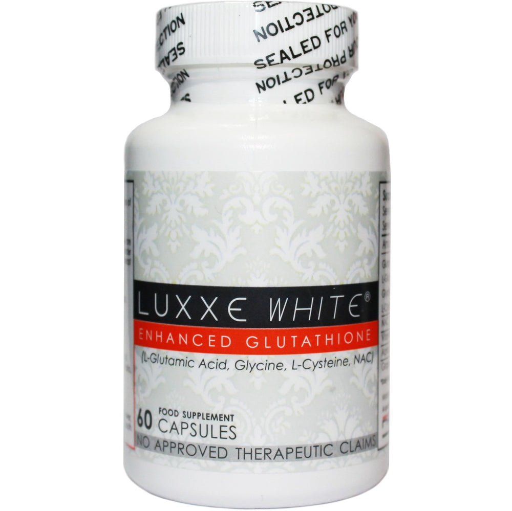 Luxxe White bottle and packaging on white background