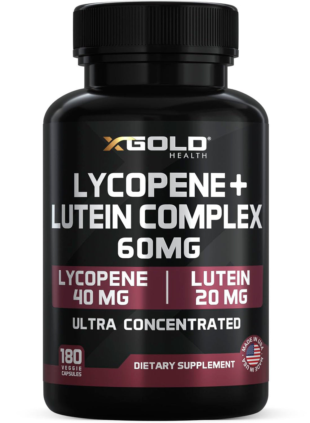Lycopene + Lutein 60mg supplement bottle with label