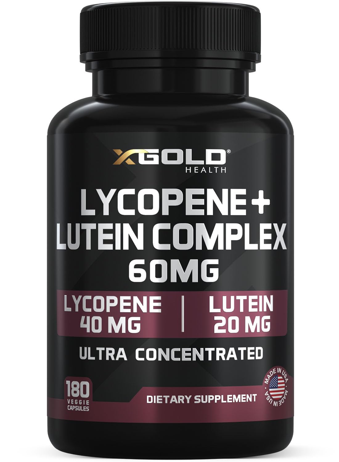 Lycopene + Lutein 60mg supplement bottle with label