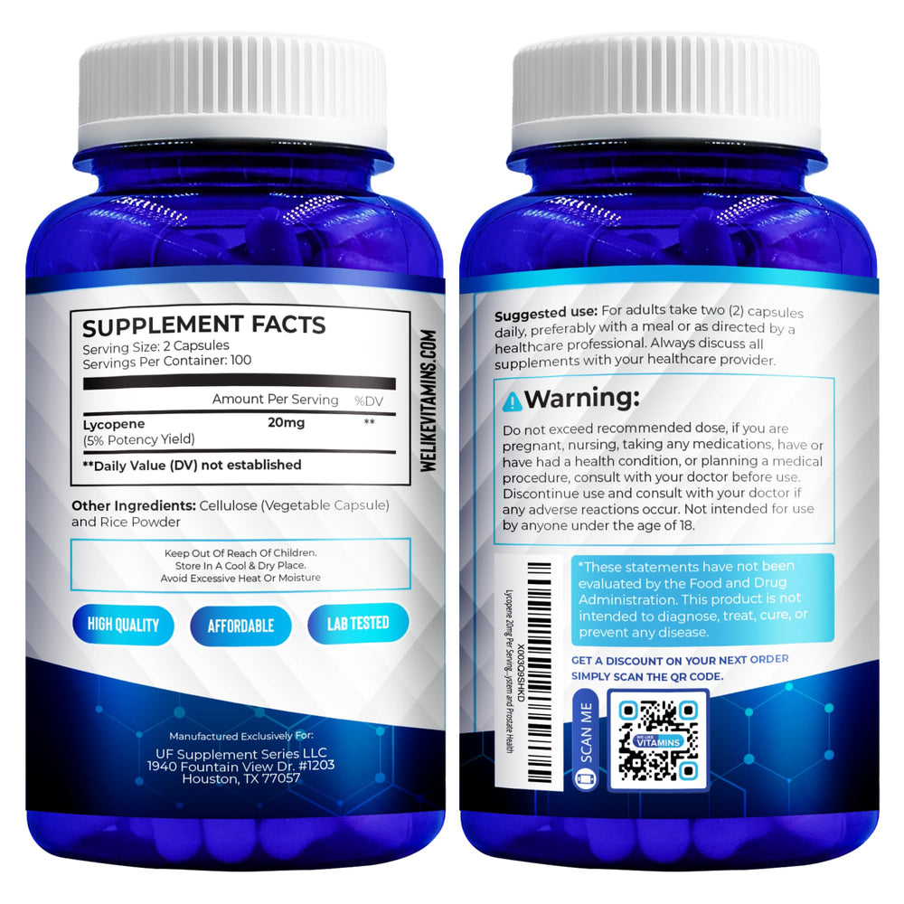 Product label of lycopene supplement