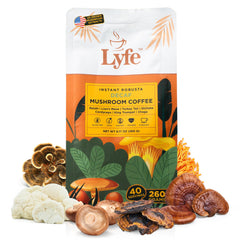 LYFE Organic Instant Decaf Mushroom Coffee with Lion’s Mane, Chaga, Cordyceps and Turkey Tail