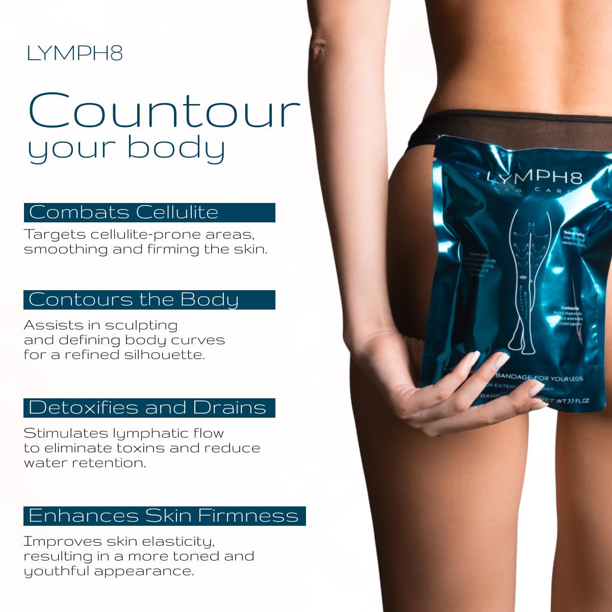 LYMPH8 pre soaked wrap pouch shows convenient single use packaging.