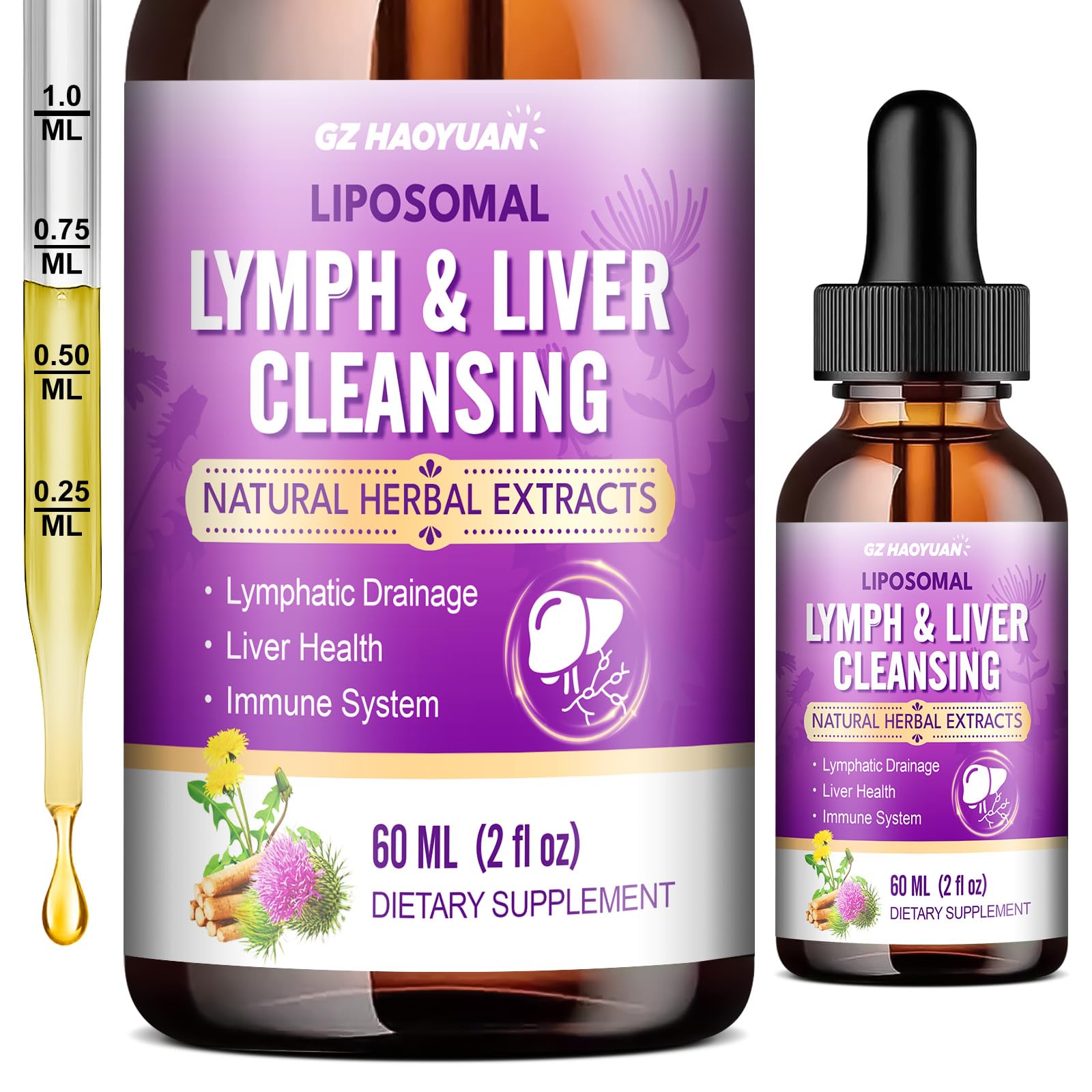 Lymphatic drainage and liver cleanse drops bottle with dropper