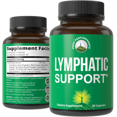 Product bottle labeled Lymphatic Drainage Supplement – 7-in-1 Lymph System Support