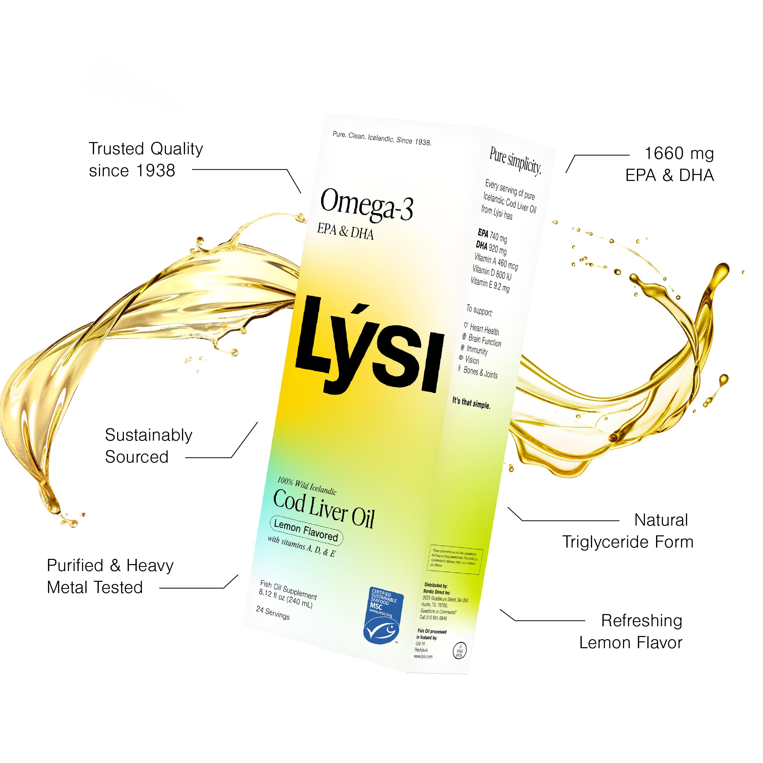 Natural lemon flavor bottle of Lysi cod liver oil