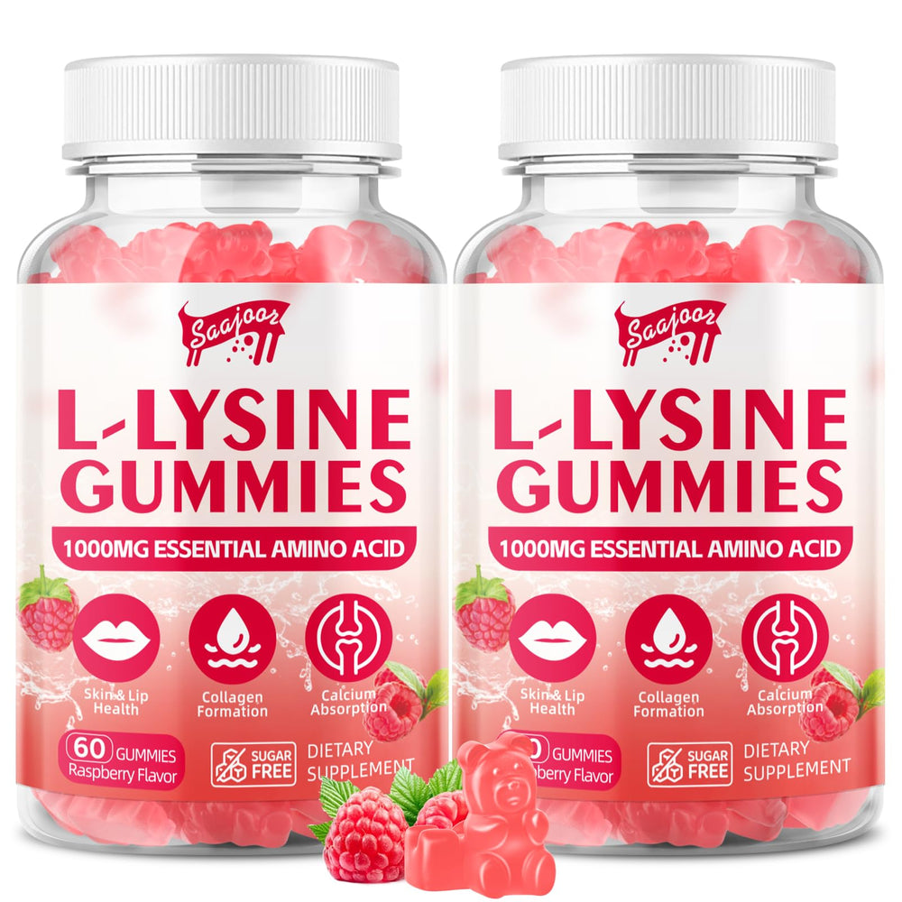 Front view of L-Lysine 1000mg Gummies bottle with raspberry flavor