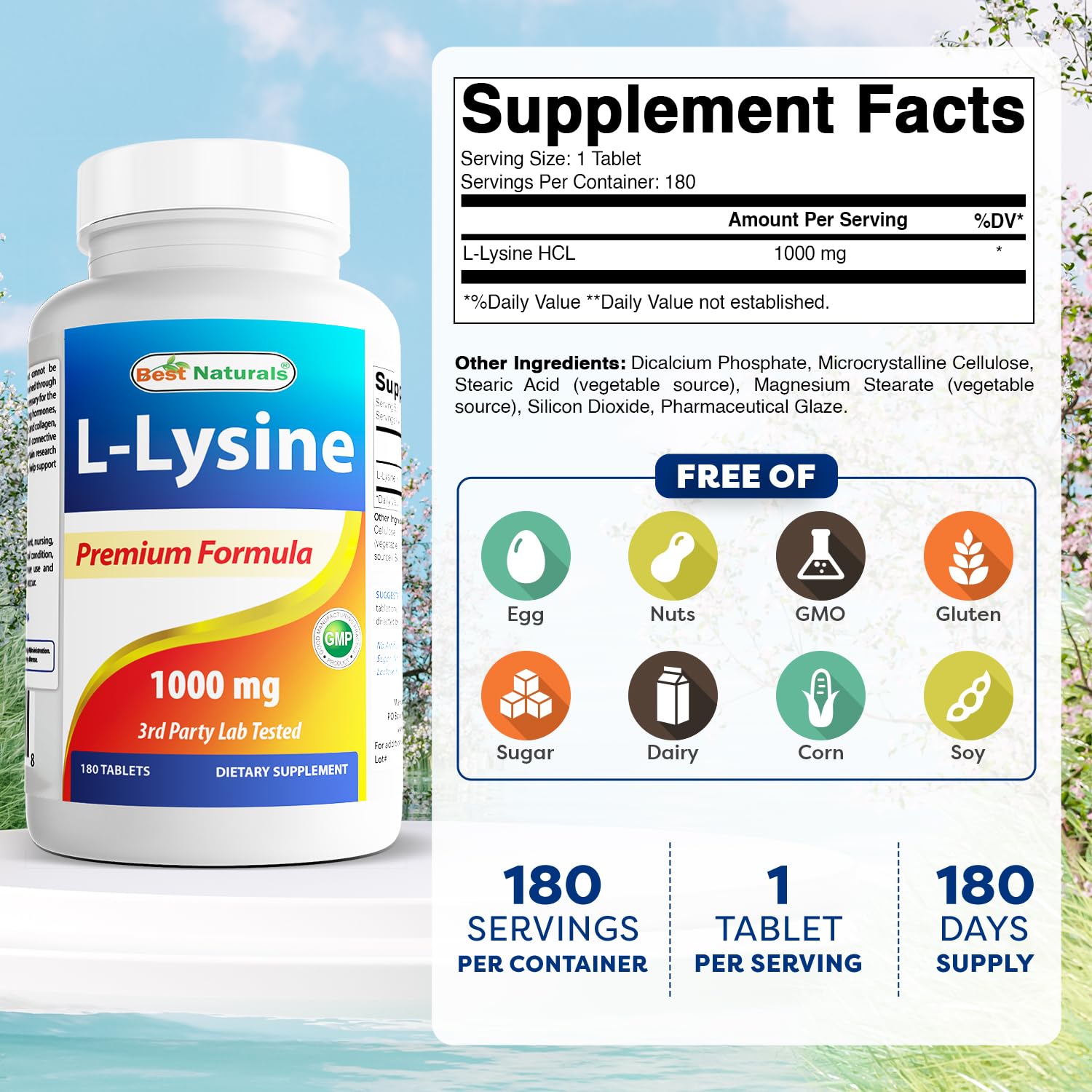L-Lysine 1000mg tablets bottle close-up