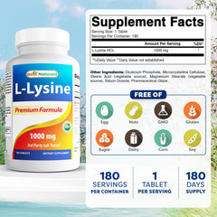 L-Lysine 1000mg tablets bottle close-up
