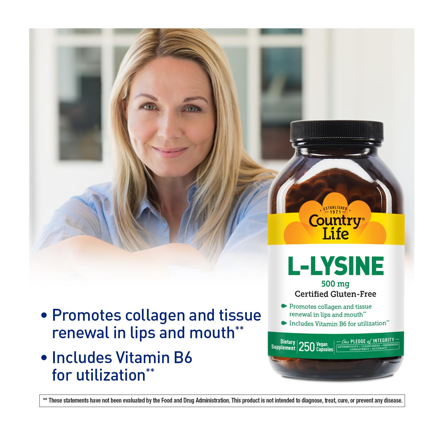 Collagen renewal support for lips and mouth using L-Lysine 500mg