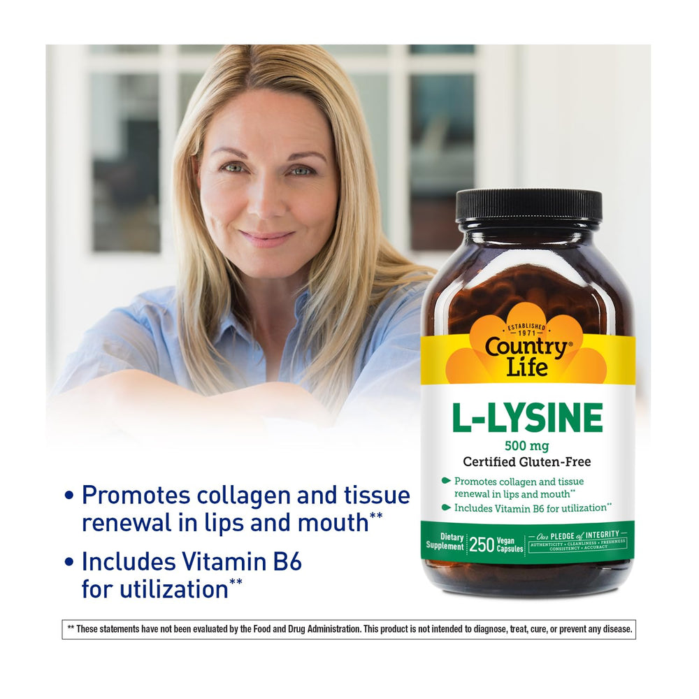 Collagen renewal support for lips and mouth using L-Lysine 500mg