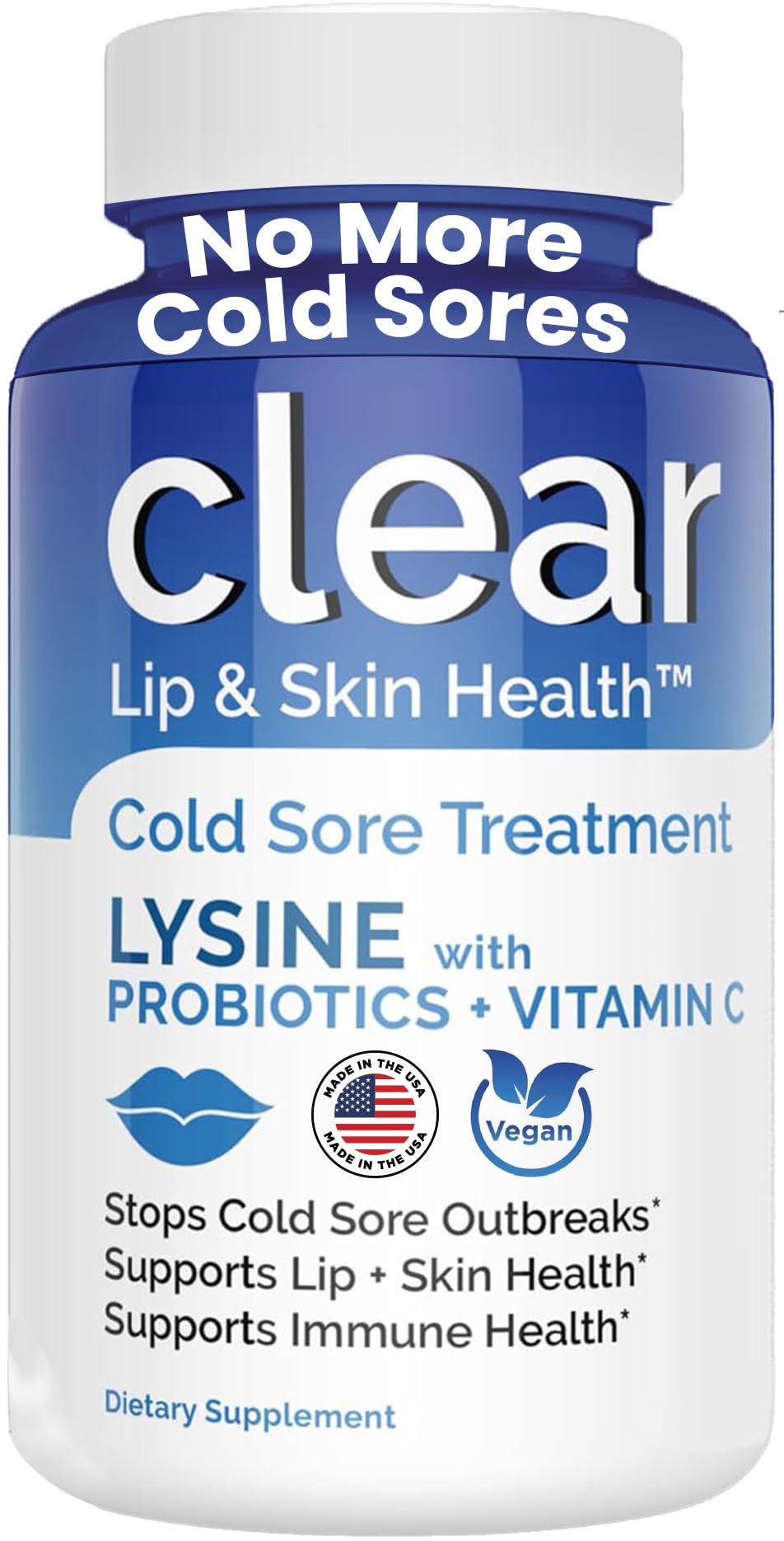 Lysine Cold Sore Treatment bottle with pre-probiotics and Vitamin C