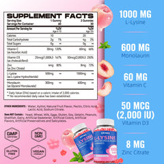 Ingredients showing immune-support components for L-Lysine Gummies